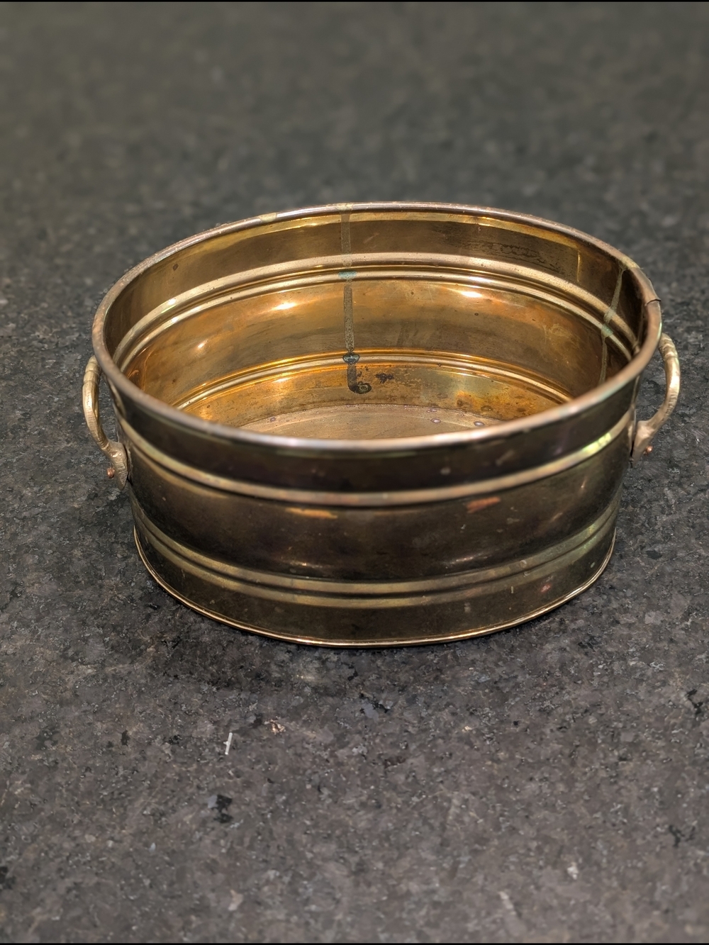 Vintage Brass Oval Basket with Handles